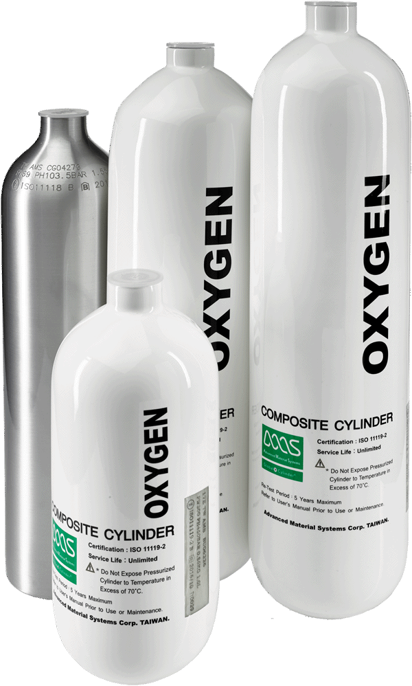 A selection of lightweight carbon composite gas cylinders